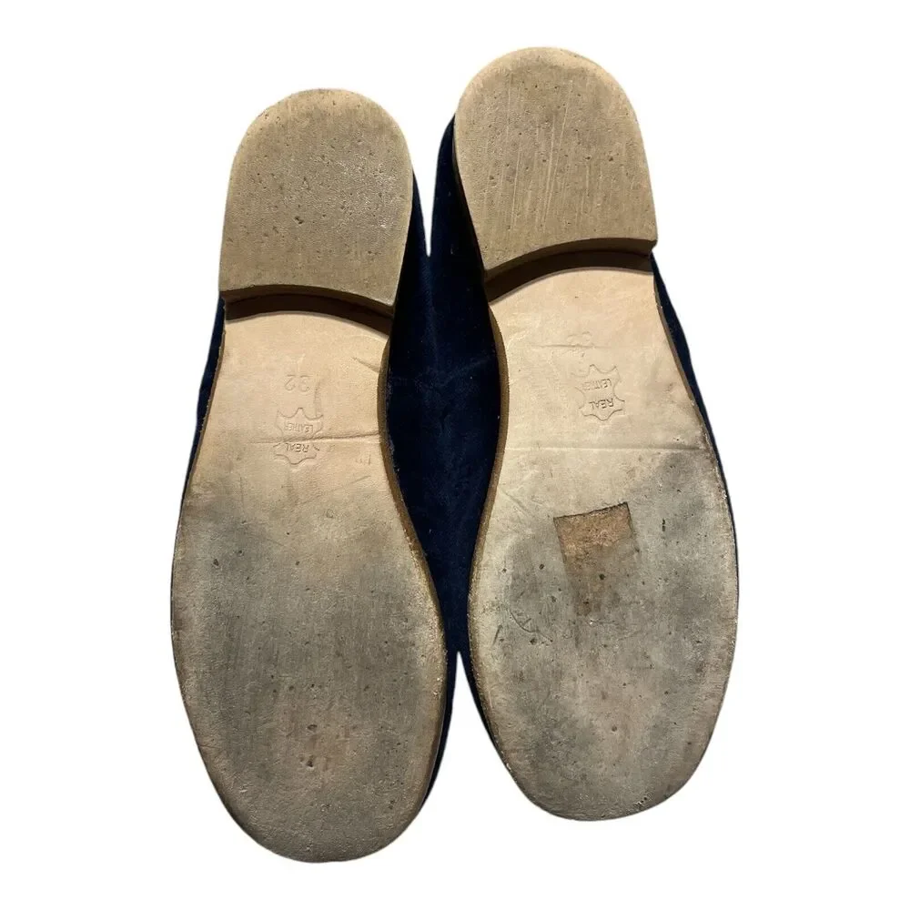 Oscar De La Renta Girls Size 32 US Size 1 Navy Blue Velvet Flats Shoes Holiday